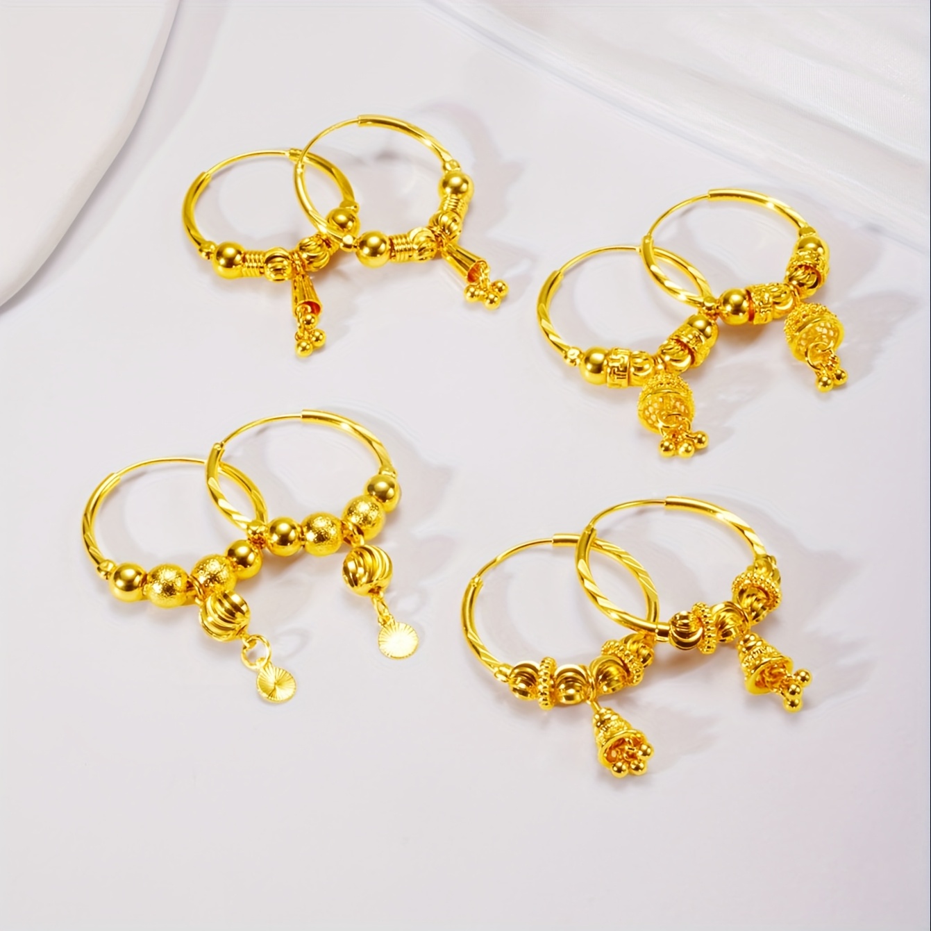 24K Plated Hoop Earrings with Pendant & Style Copper Material